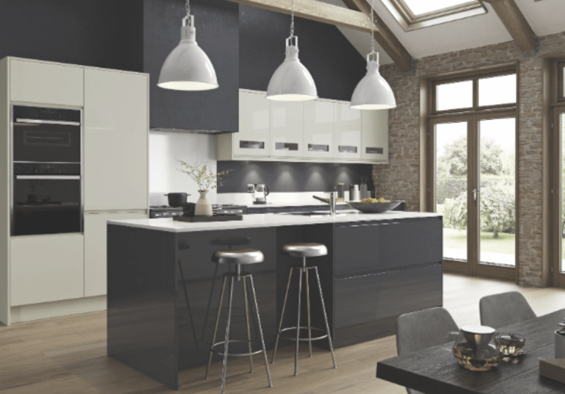 Strada gloss graphite and porcelain kitchen Strada gloss graphite and porcelain kitchen